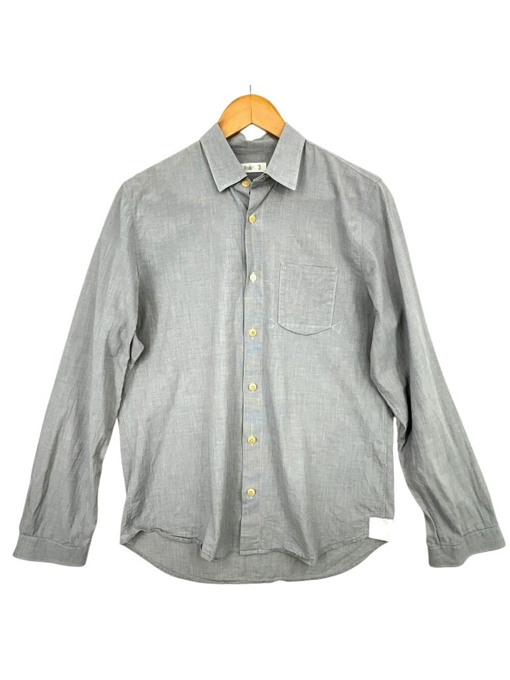 Folk Shirt Mens Medium Gray Check Long Sleeve Button Up Pocket Cotton Casual